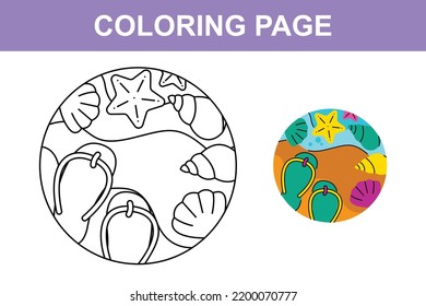 Happy summer beach holiday coloring page for kids activity