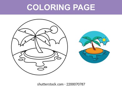 Happy summer beach holiday coloring page for kids activity