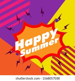 happy summer, beautiful greeting card background or template banner with comic theme. vector design illustration