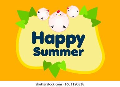 happy summer, beautiful greeting card background or template banner with cute animal character theme. vector design illustration