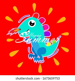 happy summer, beautiful greeting card background or template banner with dinosaur theme. vector design illustration