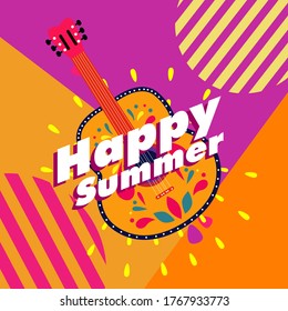 happy summer, beautiful greeting card background or banner with cute summer theme. vector
