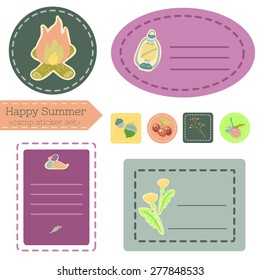 Happy Summer Camp Cute Vector Sticker Set