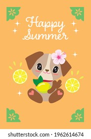 HAPPY SUMMER Cute Dog with Fresh Lemon Greeting Card