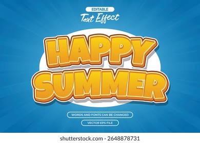 Happy summer editable text effect with cartoon text style and with blue comic background