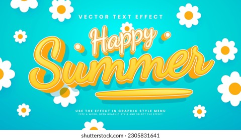 Efecto de estilo de texto editable de verano feliz. Efecto de texto vectorial, con evento de temporada de verano.