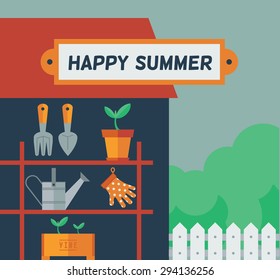  Happy Summer. Garden time. Vector flat illustration.