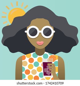 Happy summer girl in sunglasses vector isolated illustration