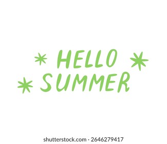 Happy summer greeting – green "HELLO SUMMER" lettering with star elements – great for fun seasonal projects, social media, and design templates.