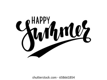 Happy Summer. Hand drawn calligraphy and brush pen lettering. design for holiday greeting card and invitation of seasonal summer holidays, summer beach parties, tourism and travel.