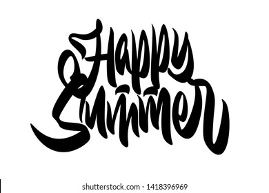 Happy summer hand drawn vector lettering design. Comics style. Design for t shirt printing 