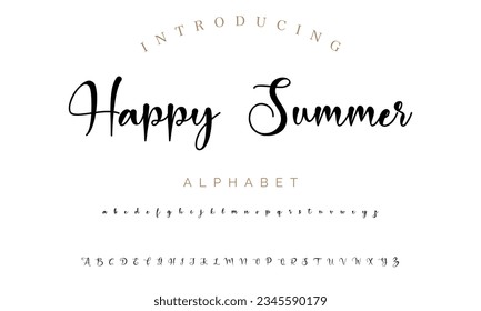 Happy Summer Hand drawn vector alphabet. Modern monoline signature script font. Chloe Signature Font