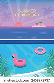 Happy Summer Holiday Background Vector Illustration (Ethereal, Serene, Luminous Ocean Veiw)