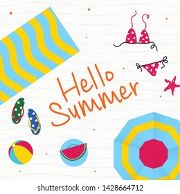 Happy summer holiday in  the beach illustration. Tropical holiday in summer illustration