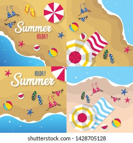 Happy summer holiday in  the beach illustration. Tropical holiday in summer illustration