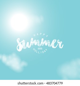 Happy summer holiday emblem with summer sky background