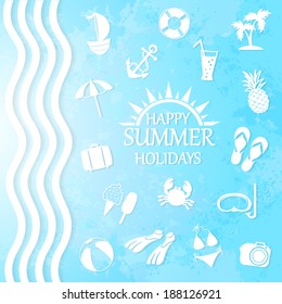 happy summer holiday, icons for summer