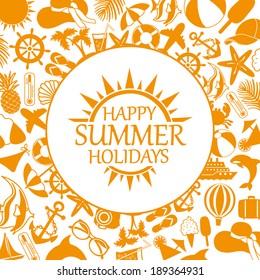 happy summer holiday, orange icons on white background