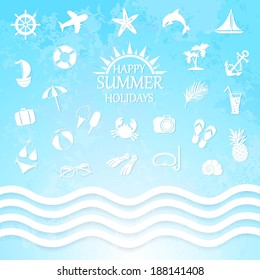 happy summer holiday sea icons