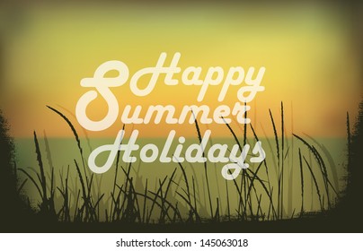 Happy summer holidays background, aged and worn vintage style vector
