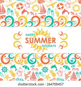 Happy summer holidays, beach with sea icons