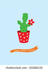 happy summer holidays cactus card