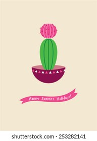 happy summer holidays cactus card