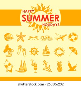 Happy summer holidays, colorful 15 summer icons 