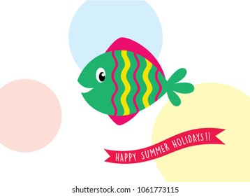 happy summer holidays greeting with fish graphic vector