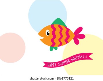 happy summer holidays greeting with fish graphic vector