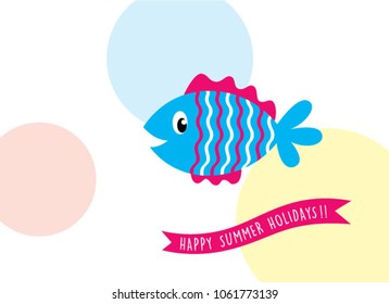 happy summer holidays greeting with fish graphic vector