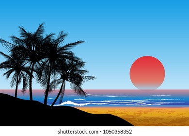 Happy summer holidays, palm trees on colorful background, coconut tree flat icon for vacation apps and websites.   