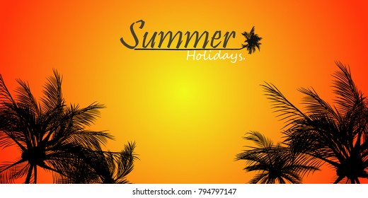 happy summer holidays, palm trees on colorful background, coconut tree flat icon for vacation apps and websites.