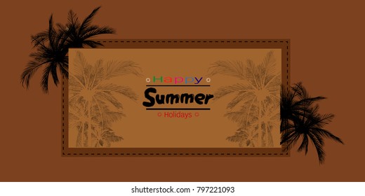 Happy summer holidays, palm trees on colorful background, coconut tree flat icon for vacation apps and websites.
