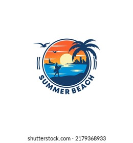 Happy summer holidays premium vector logo