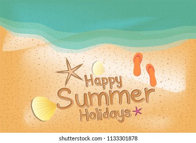 Happy summer holidays. sea sand, holiday party banner