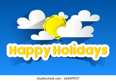 Happy Summer Holidays With Sun And Clouds On Blue Background vector illustration