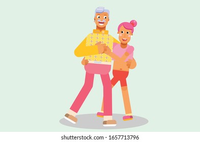 Happy summer - An illustration of a father teaches his daughter how to dance. A vector of vacation time, this illustration can use as a sticker also. 