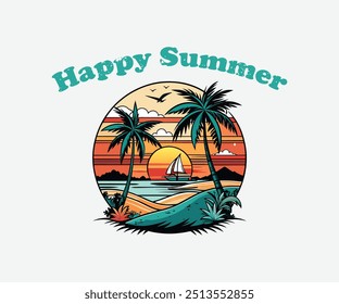 Happy Summer Illustration this can be used any kind of T-Shirt Design or any kind of nature type illustration