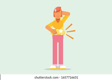 Happy Summer - An Illustration Of A Woman Full Stomach. A Vector Of Vacation Time, This Illustration Can Use As A Sticker Also. 