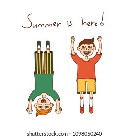 Happy summer kids having fun. Isolated characters and hand-written text