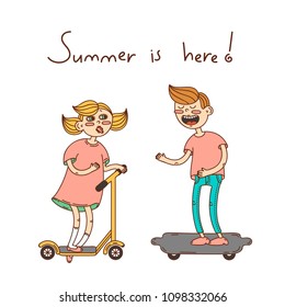 Happy summer kids having fun. Isolated characters and hand-written text