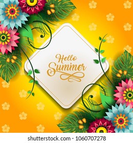Happy Summer Label With Flowers-Editable The Writing can be Removed-With Space to Insert Your own Text-transparency blending effects and gradient mesh-EPS 10