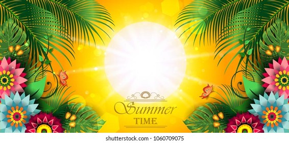 Happy Summer Label With Flowers-Editable The Writing can be Removed-With Space to Insert Your own Text-transparency blending effects and gradient mesh-EPS 10