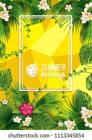 Happy Summer Label With Flowers-Editable The Writing can be Removed-With Space to Insert Your own Text-transparency blending effects and gradient mesh-EPS 10