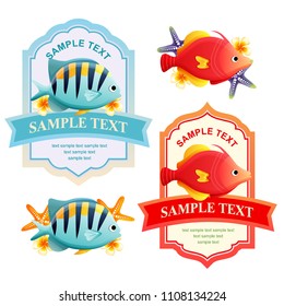 happy summer label with tropical fish