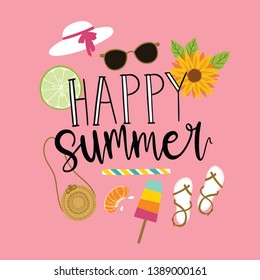 Happy summer lettering words banner