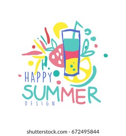 Happy Summer logo template design colorful hand drawn vector Illustration