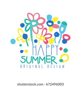 Happy Summer logo template original design colorful hand drawn vector Illustration