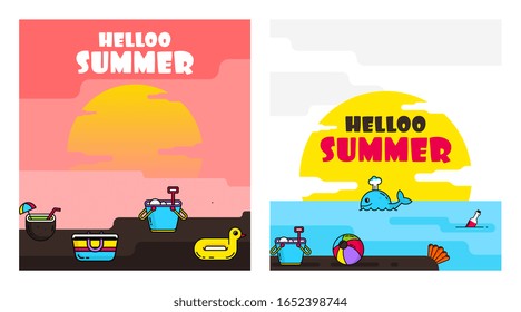 Happy summer on beach background illustration